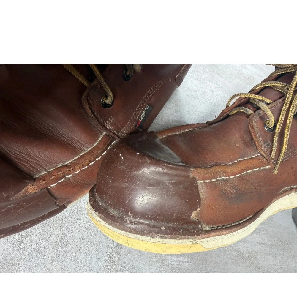 Red Wing ASTM F2892-18 EH 405 10.5 D Brown Leather Tuff Toe Work Boots *READ